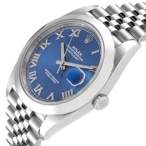 rolex datejust 41 blue roman numeral dial men's watch 126334-0026|rolex datejust 41 126334 review.